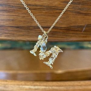 Alex Monroe Floral Alphabet Necklace in Gold-- 'M'